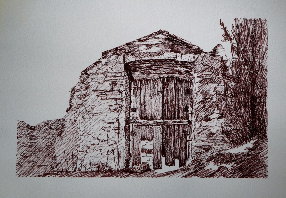 drawing, ruin door