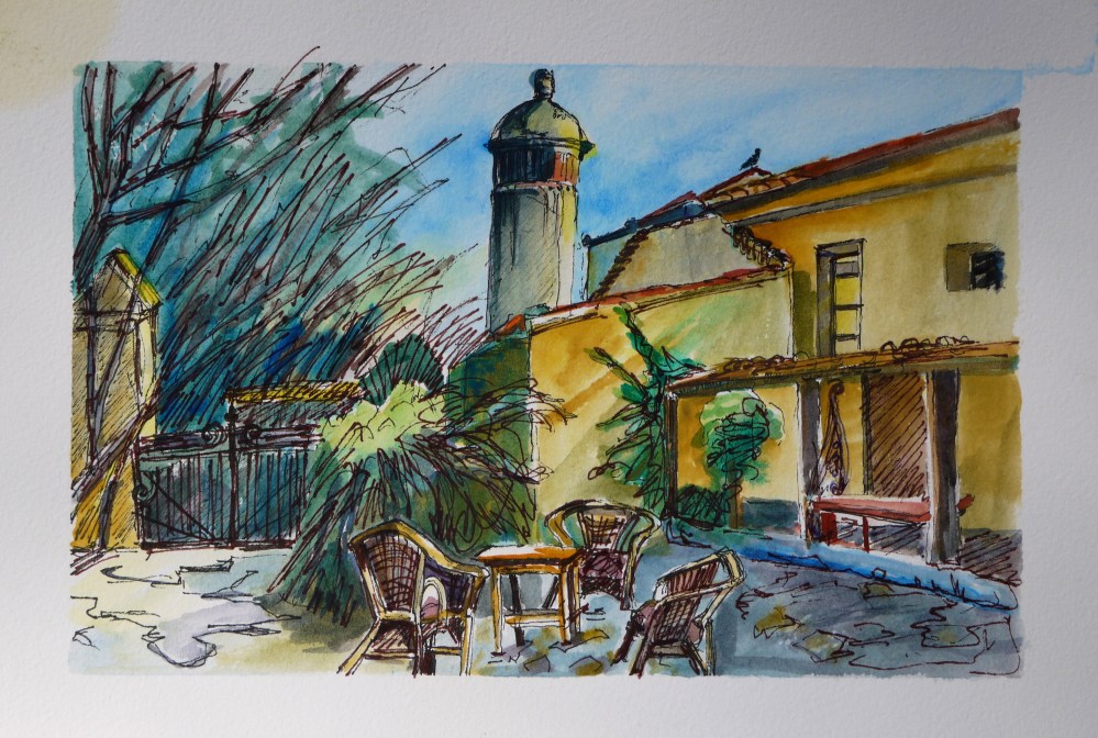 water color sketch, convent grounds