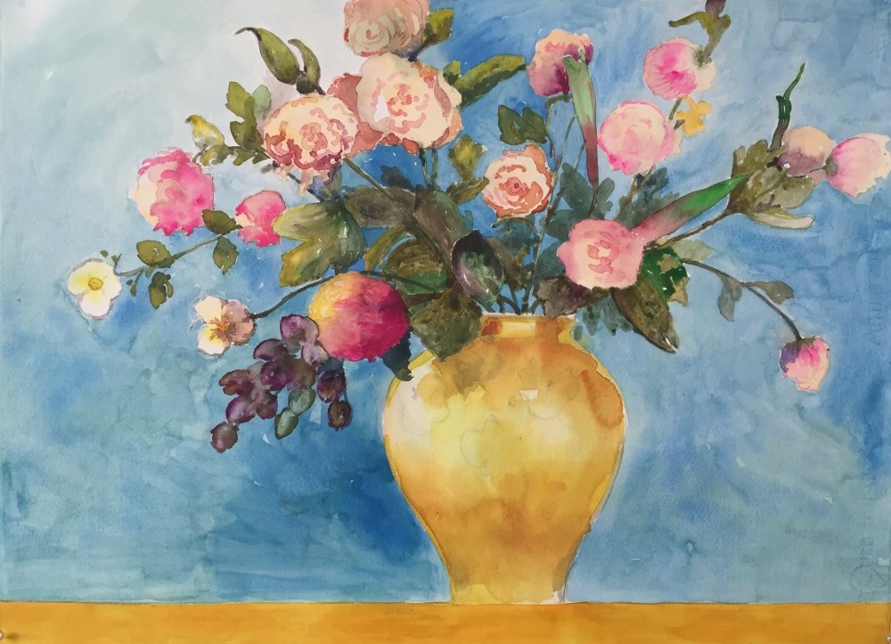 4-flowers-on-yellow-table-wc-30-x-22-800